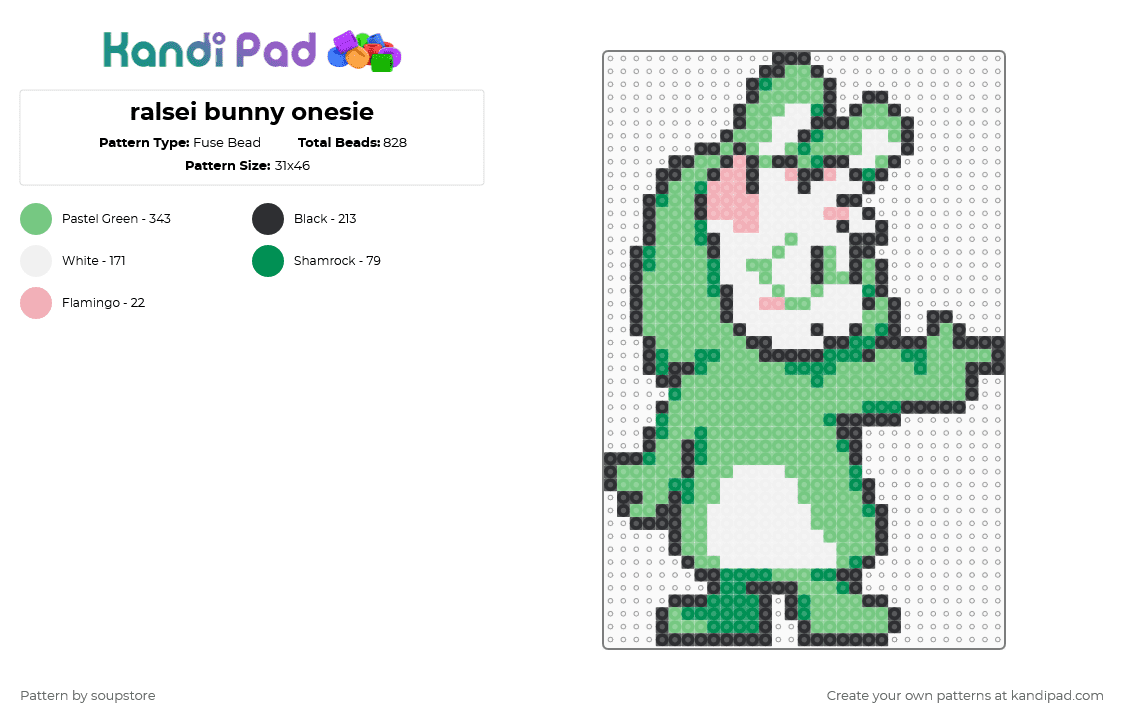 ralsei bunny onesie - Fuse Bead Pattern by soupstore on Kandi Pad - teal,deltarune,ralsei,video game,deltarune chapter 3