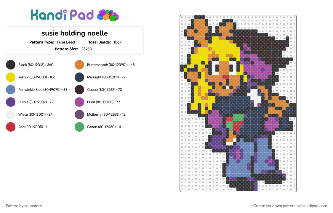 susie carrying noelle - Fuse Bead Pattern by soupstore on Kandi Pad - blue, colorful, deltarune, deltarune chapter 5, noelle holiday, orange, pink, suselle, susie deltarune, video game