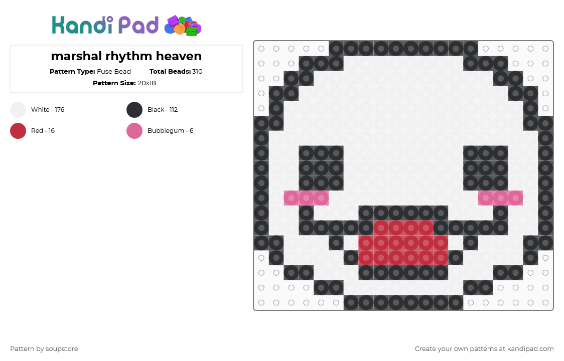 marshal rhythm heaven - Fuse Bead Pattern by soupstore on Kandi Pad - white,pink,red,rhythm heaven