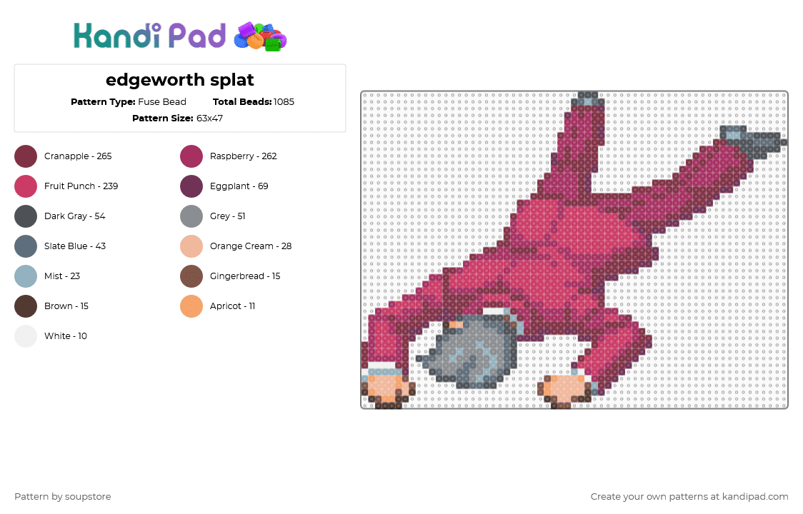 edgeworth splat - Fuse Bead Pattern by soupstore on Kandi Pad - pink,brown,gray,ace attorney,miles edgeworth