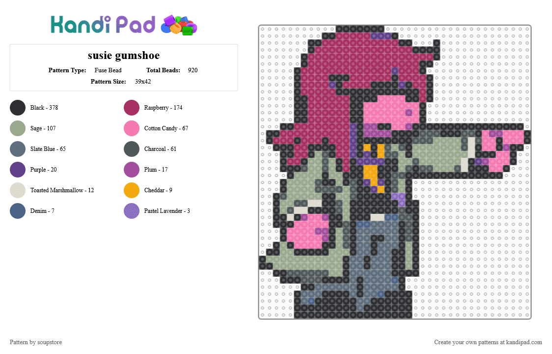 susie gumshoe - Fuse Bead Pattern by soupstore on Kandi Pad - pink,gray,deltarune,deltarune chapter 5,susie,video game