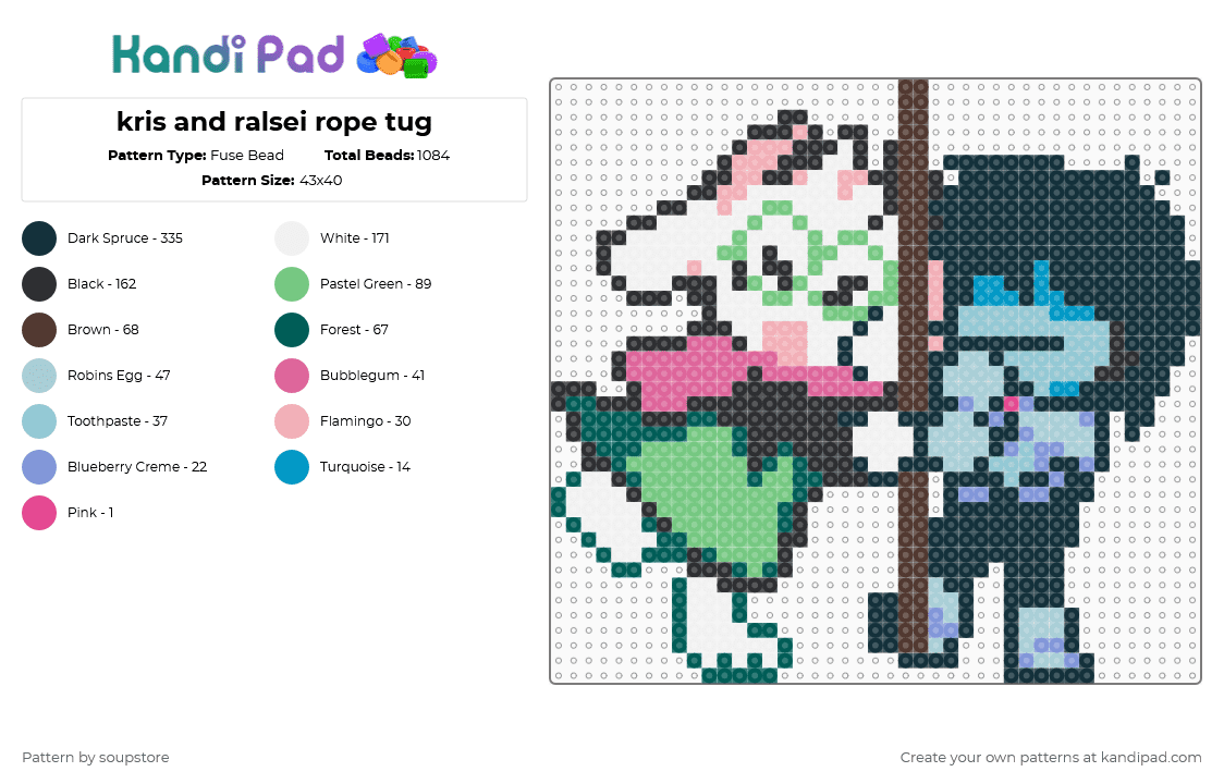 kris and ralsei rope tug - Fuse Bead Pattern by soupstore on Kandi Pad - black,gray,light blue,colorful,deltarune,chapter 3,kris,ralsei