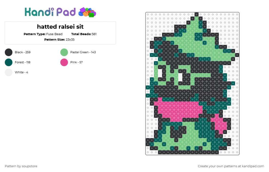hatted ralsei sit - Fuse Bead Pattern by soupstore on Kandi Pad - teal,gray,deltarune,deltarune chapter 1,ralsei,video game