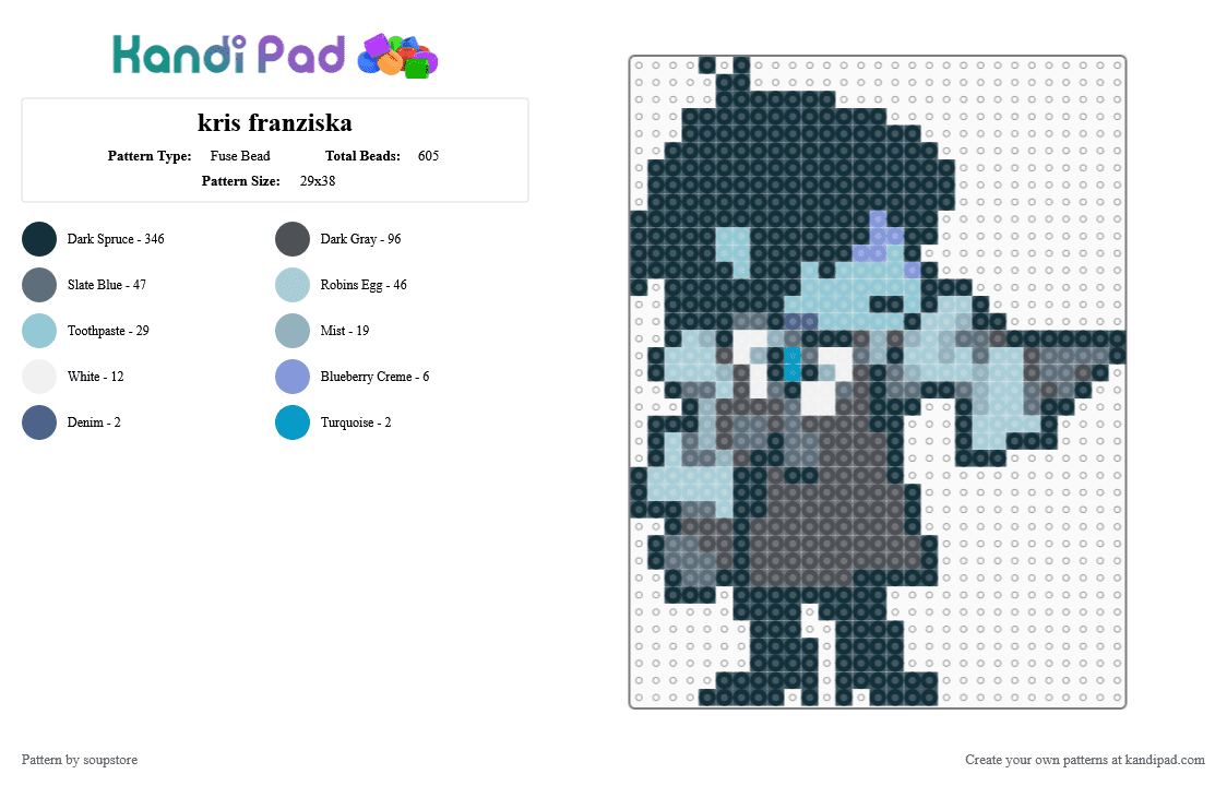 kris franziska - Fuse Bead Pattern by soupstore on Kandi Pad - black,light blue,gray,deltarune,deltarune chapter 5,kris,video game