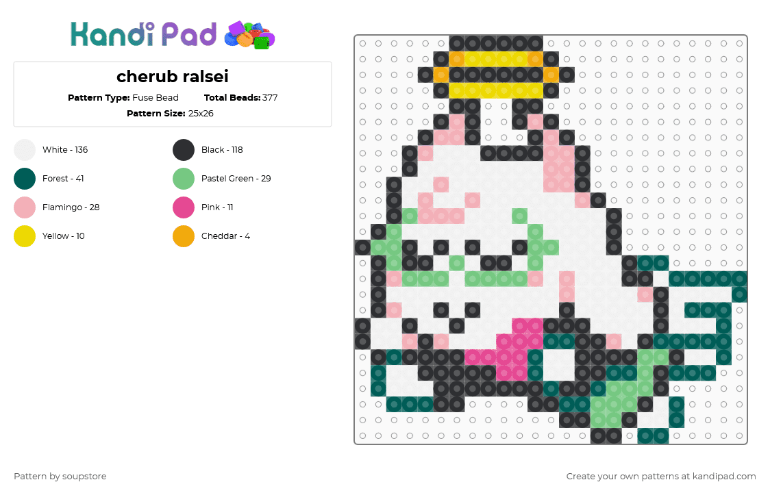cherub ralsei - Fuse Bead Pattern by soupstore on Kandi Pad - white,beige,teal,gray,deltarune,ralsei