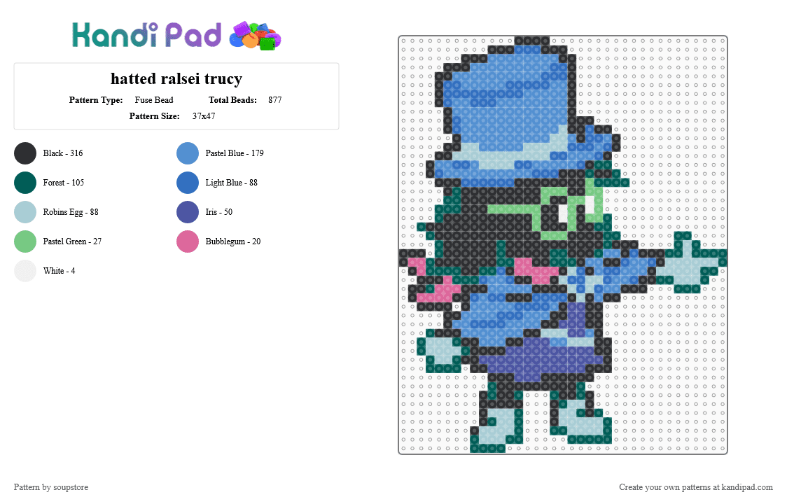 hatted ralsei trucy - Fuse Bead Pattern by soupstore on Kandi Pad - gray,blue,light blue,deltarune,deltarune chapter 5,ralsei,video game