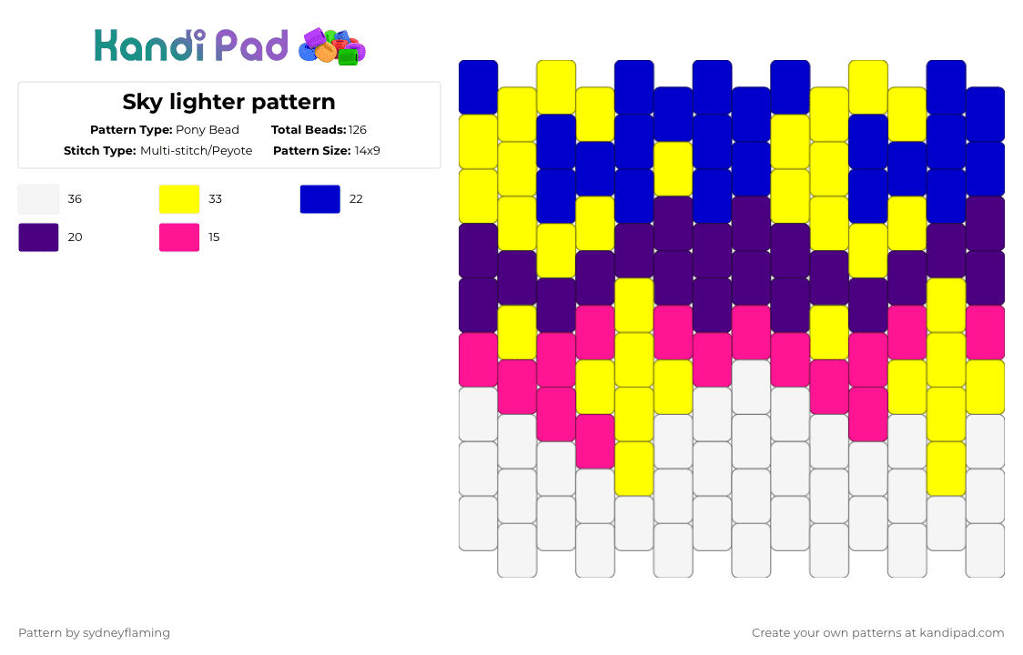 Sky lighter pattern - Pony Bead Pattern by sydneyflaming on Kandi Pad - yellow,purple