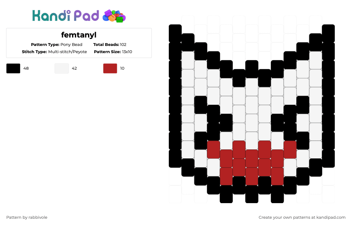 femtanyl - Pony Bead Pattern by rabbivole on Kandi Pad - white,femtanyl,katamari,girl hell 1999,pet,p3t