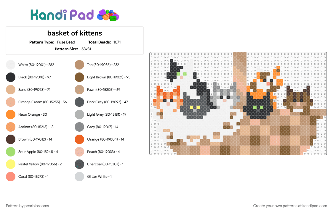 basket of kittens - Fuse Bead Pattern by pearblossoms on Kandi Pad - beige, tan