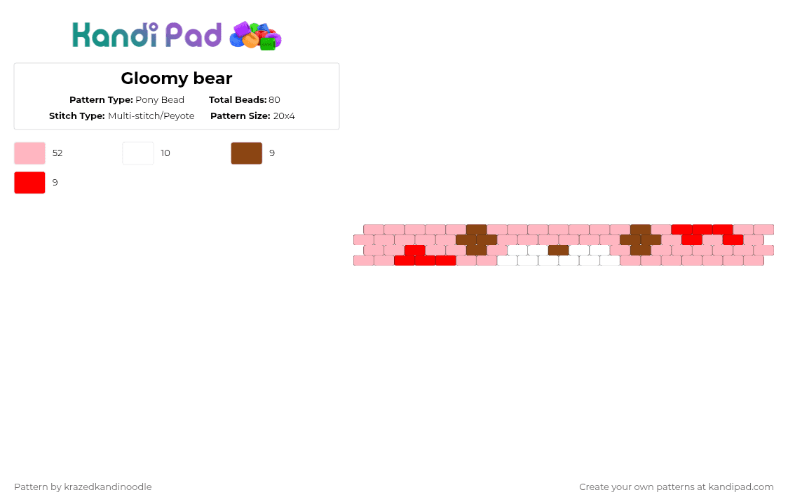 Gloomy bear - Pony Bead Pattern by krazedkandinoodle on Kandi Pad - pink