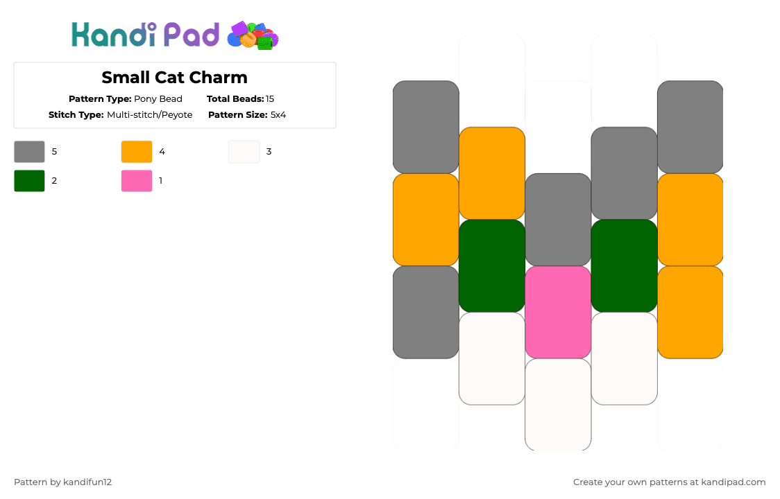 Small Cat Charm - Pony Bead Pattern by kandifun12 on Kandi Pad - gray,orange,charm,cat,small,keychain