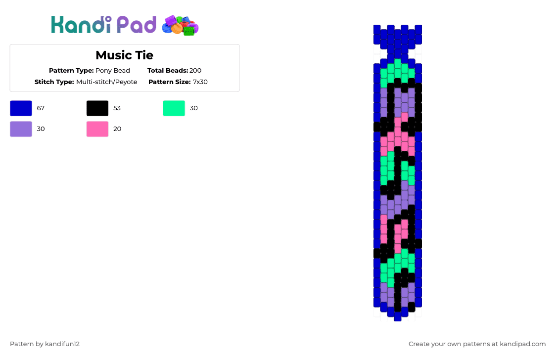Music Tie - Pony Bead Pattern by kandifun12 on Kandi Pad - music,necktie,clothing,formal wear,accessory,cloth,purple,tie,music notes,learning