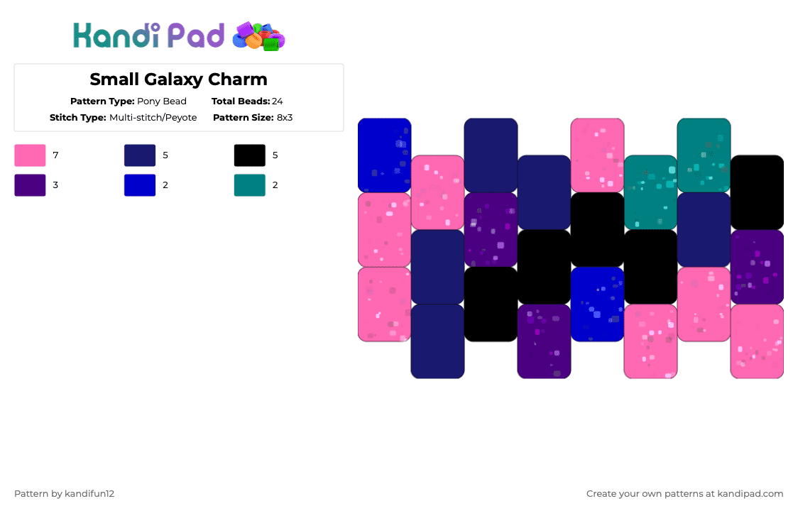 Small Galaxy Charm - Pony Bead Pattern by kandifun12 on Kandi Pad - purple,pink,small,charm,galaxy,space,dark,sparkle,keychain,simple