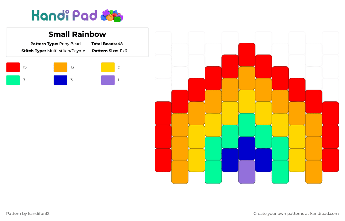 Small Rainbow - Pony Bead Pattern by kandifun12 on Kandi Pad - yellow,orange,red,rainbow,small,colerful,charm,rainbow charm