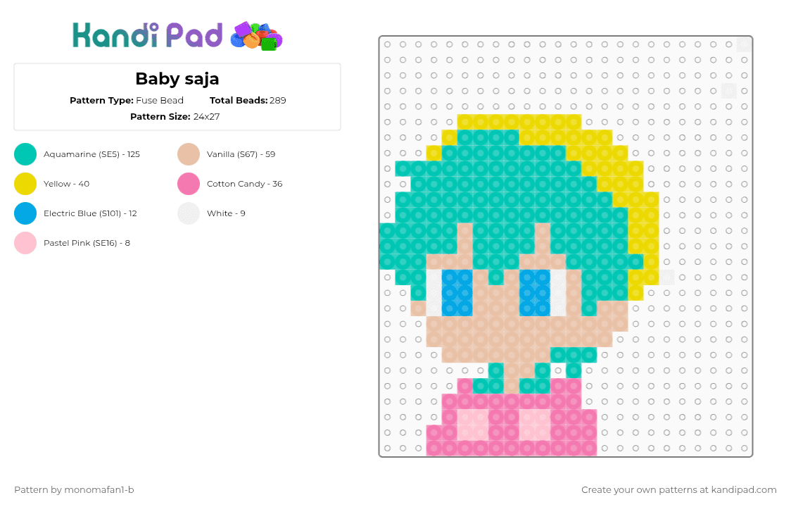 Baby saja - Fuse Bead Pattern by monomafan1-b on Kandi Pad - teal,beige,kpop demon hunters