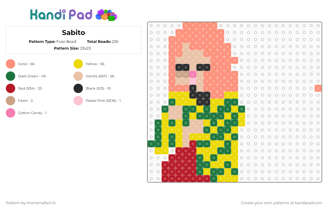 Sabito Gi Pattern Sabito Fuse Bead Pattern - Kandi Pad | Kandi Patterns, Fuse Bead ...