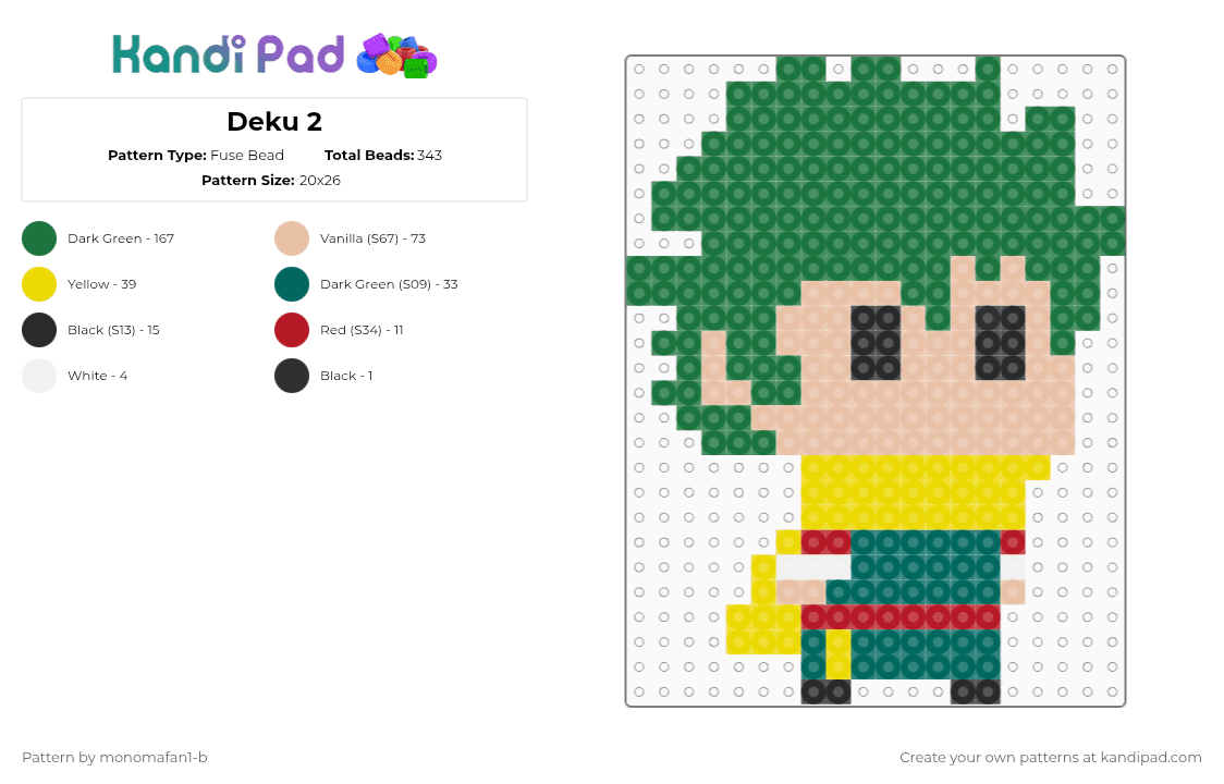 Deku 2 - Fuse Bead Pattern by monomafan1-b on Kandi Pad - green,beige