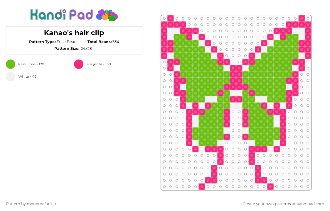 Kanao\'s hair clip - Fuse Bead Pattern by monomafan1-b on Kandi Pad - pink,green,cotdvaporwaveaesthetics,anime,demon slayer