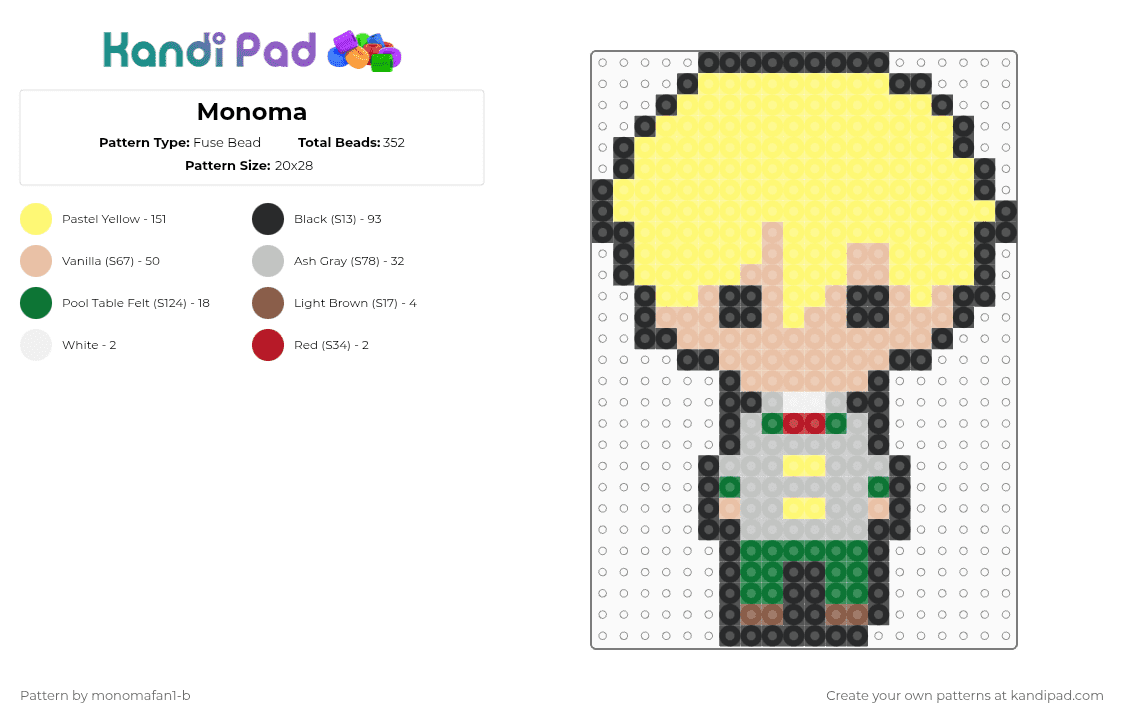 Monoma - Fuse Bead Pattern by monomafan1-b on Kandi Pad - yellow,beige,anime