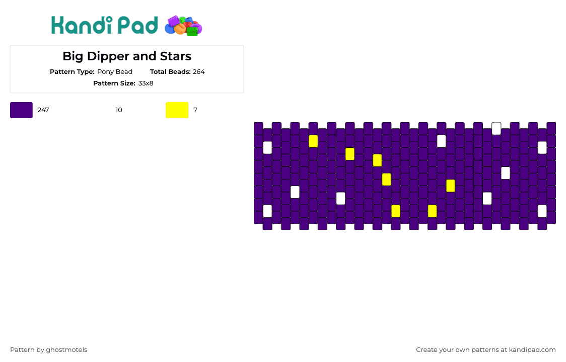 Big Dipper and Stars - Pony Bead Pattern by ghostmotels on Kandi Pad - constellation,stars,cuff,night sky,astral,cosmos,space,purple