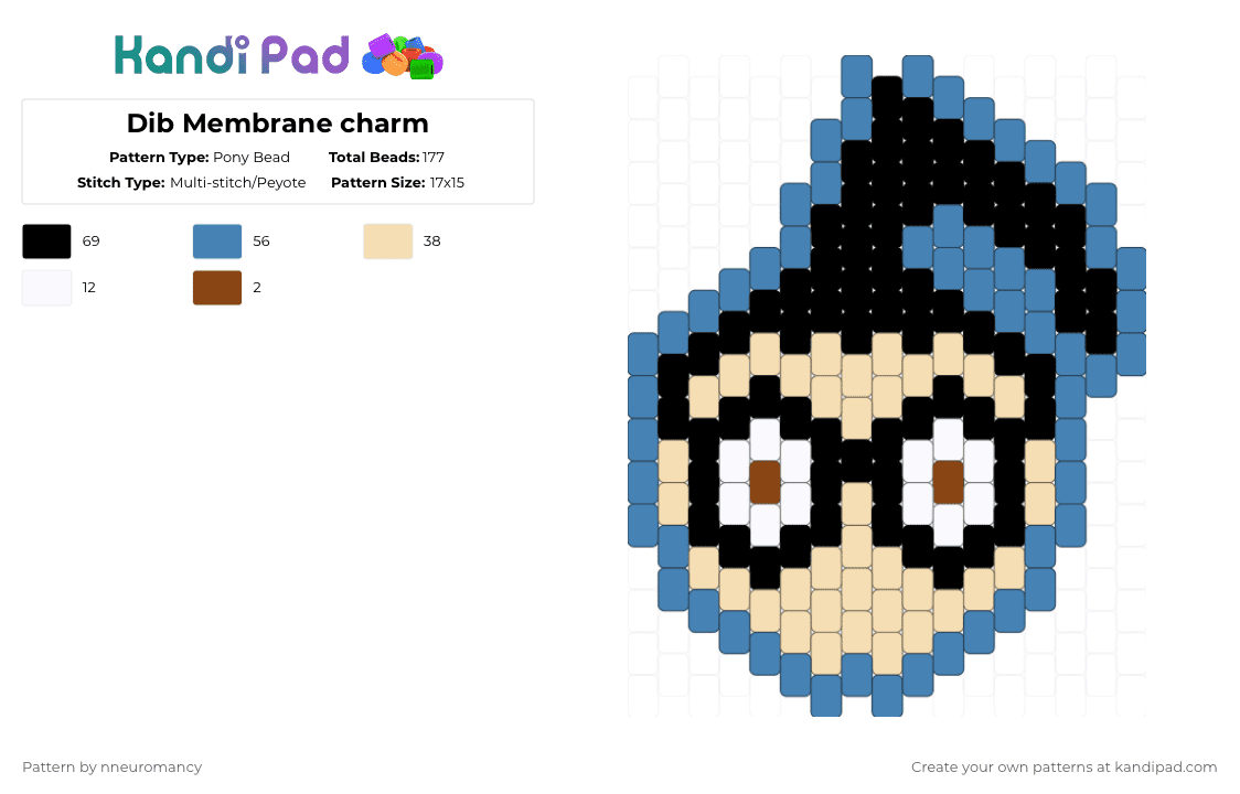 Dib Membrane charm - Pony Bead Pattern by nneuromancy on Kandi Pad - dib,head,charm,dib membrane,cartoon,nicktoons,tv show,alien,glasses,scifi,character,beige,blue,invader zim