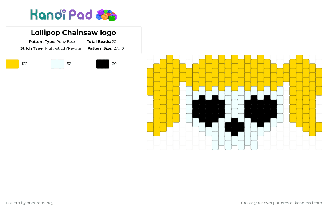 Lollipop Chainsaw logo - Pony Bead Pattern by nneuromancy on Kandi Pad - lollipop chainsaw,skull,logo,blonde,video game,game,halloween,spooky,gaming,yellow,white