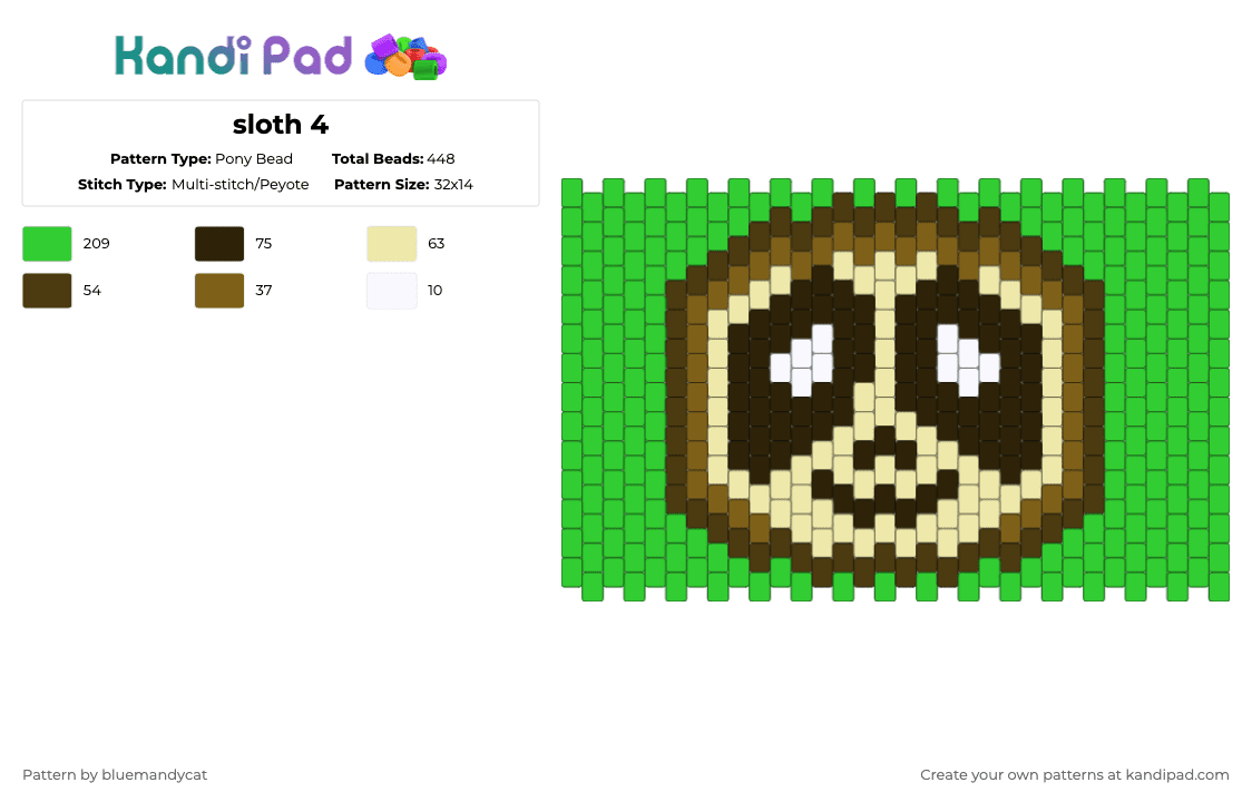 sloth 4 - Pony Bead Pattern by bluemandycat on Kandi Pad - green,brown