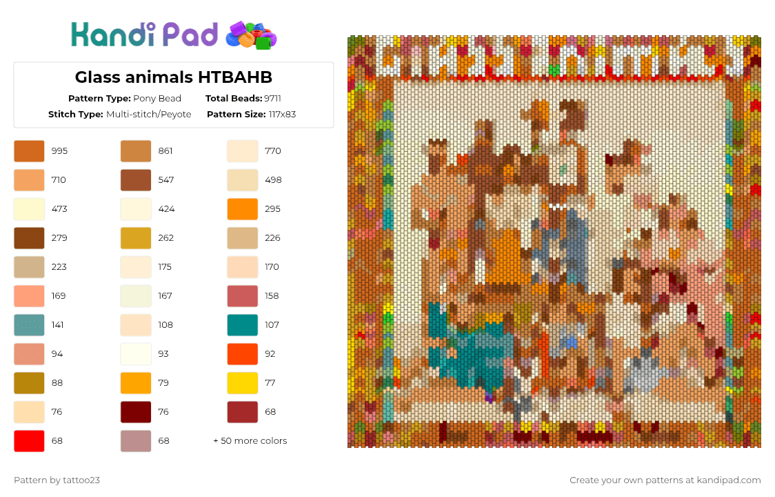 Glass animals HTBAHB - Pony Bead Pattern by tattoo23 on Kandi Pad - orange,red,beige