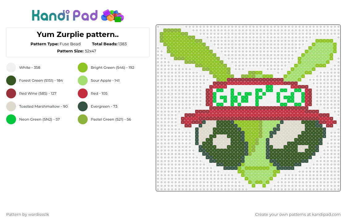 Yum Zurplie pattern.. - Fuse Bead Pattern by evylburgg on Kandi Pad - green,red,yum zurplie,regretevator,alien,roblox