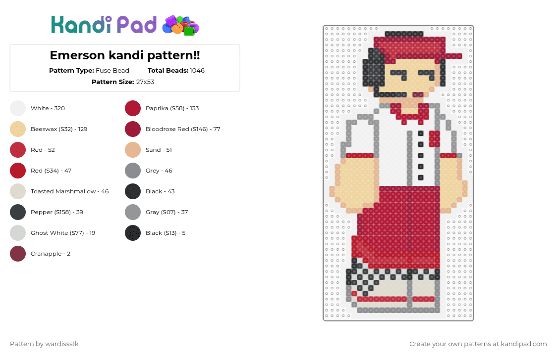 Emerson from regretevator pearler charm!! - Fuse Bead Pattern by evylburgg on Kandi Pad - regretevator,emerson,roblox,red ball diner,red,beige