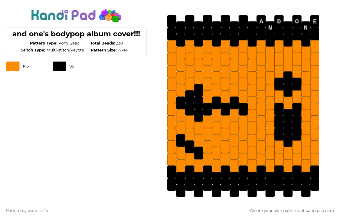 and one\'s bodypop album cover!!! - Pony Bead Pattern by evylburgg on Kandi Pad - and one, black, bodypop, music, orange