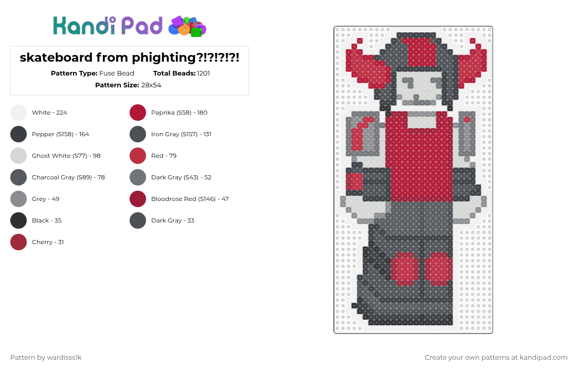 skateboard from phighting?!?!?!?! - Fuse Bead Pattern by evylburgg on Kandi Pad - red,phighting,skateboard,roblox