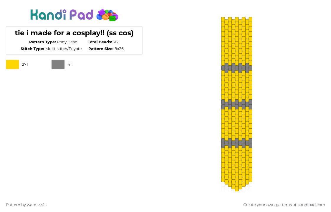 tie i made for a cosplay!! (ss cos) - Pony Bead Pattern by evylburgg on Kandi Pad - starscream, tie, transformers, yellow