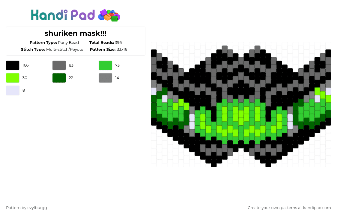 shuriken mask!!! - Pony Bead Pattern by evylburgg on Kandi Pad - gray,green,phighting,shuriken,mask,shuriken phighting