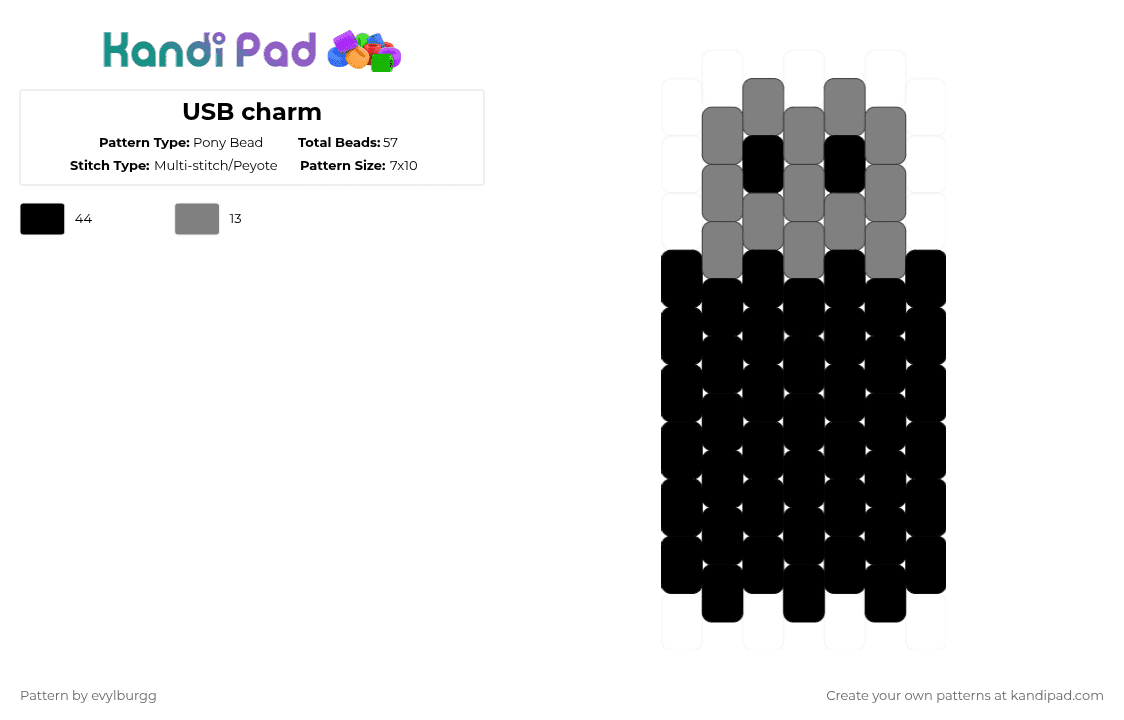 USB charm - Pony Bead Pattern by evylburgg on Kandi Pad - black,technology,tech,usb,computer,charm,grey