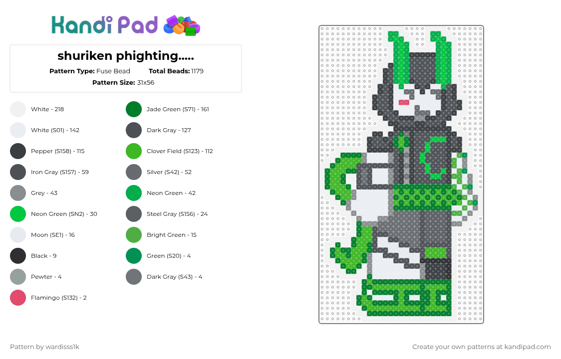 shuriken phighting..... - Fuse Bead Pattern by evylburgg on Kandi Pad - green,gray,shuriken,phighting,roblox,charm