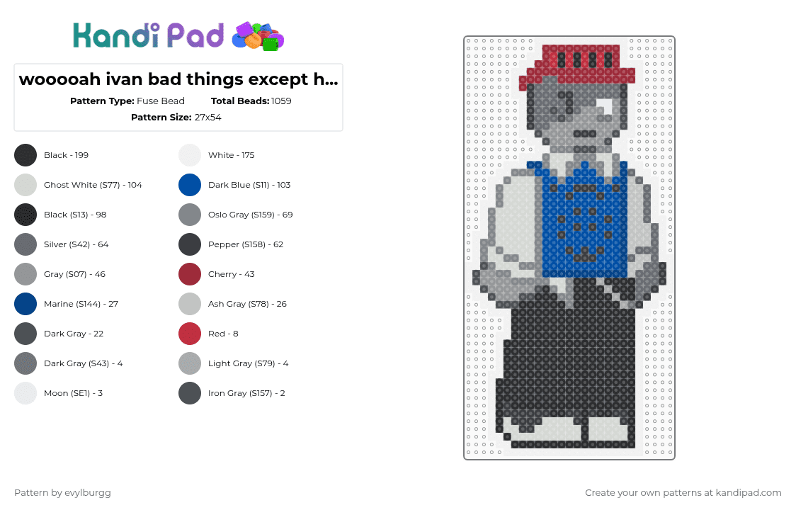 wooooah ivan bad things except he has my hc design - Fuse Bead Pattern by evylburgg on Kandi Pad - blue,gray,ivan,ivan bad things,bad things,bad things roblox