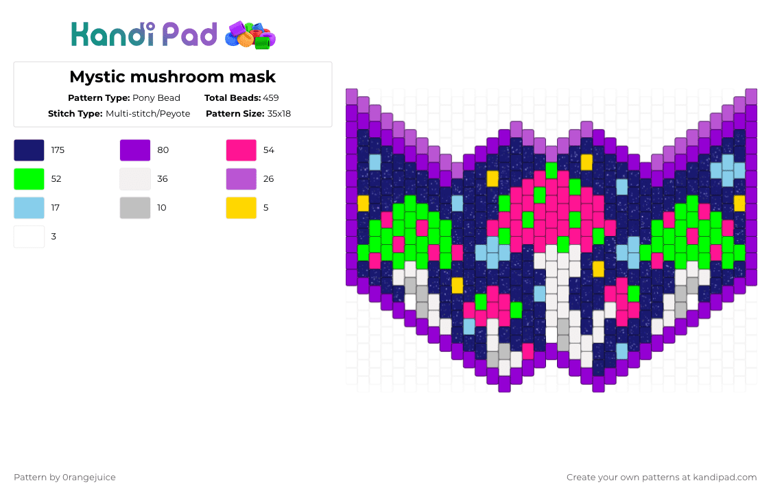 Mystic mushroom mask - Pony Bead Pattern by 0rangejuice on Kandi Pad - pink,purple,mask,sub zero mask,mushroom,night