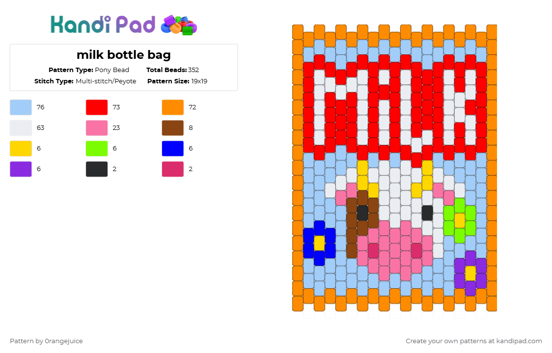 milk bottle bag - Pony Bead Pattern by 0rangejuice on Kandi Pad - orange,light blue,red