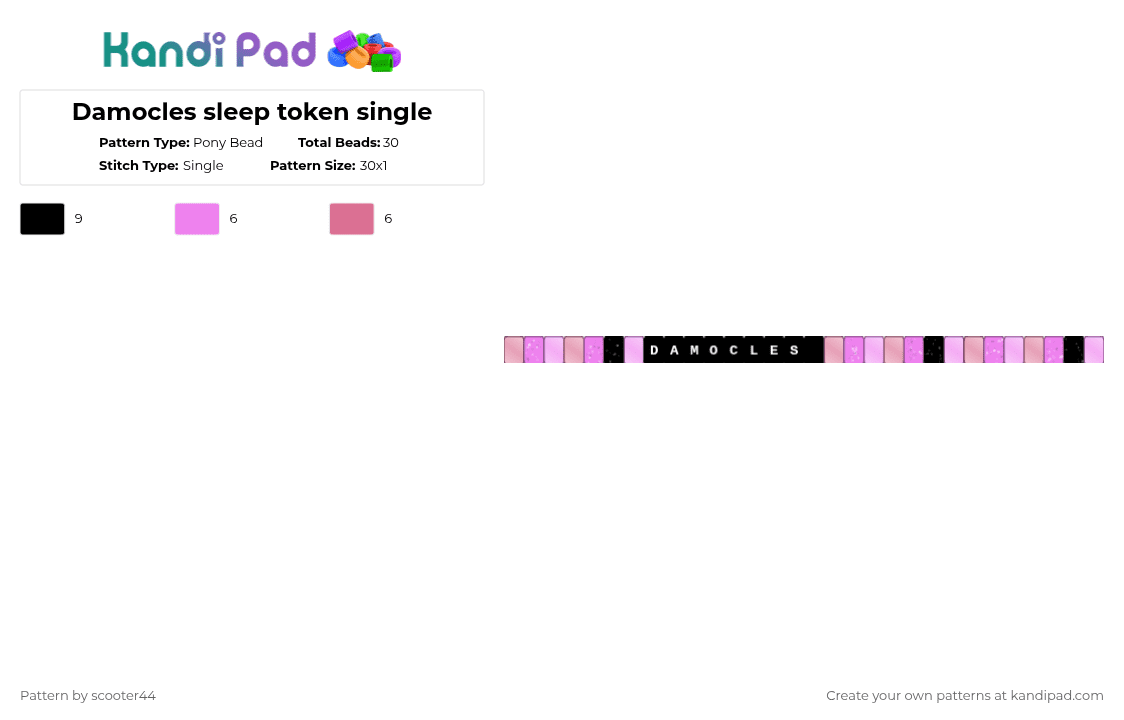 Damocles sleep token single - Pony Bead Pattern by scooter44 on Kandi Pad - black,pink,damocles,sleep token,music,single,popular,easy,cute