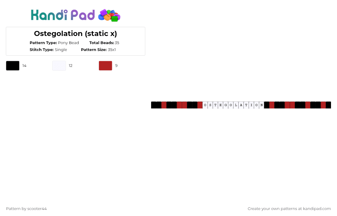 Ostegolation (static x) - Pony Bead Pattern by scooter44 on Kandi Pad - red,white,static x,band,rock,oldies,single,black