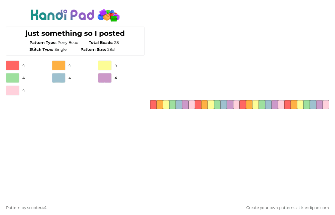 just something so I posted - Pony Bead Pattern by scooter44 on Kandi Pad - orange,teal,pink,colorful,pastel,rainbow,popular,cute,easy,kandi,cutey,vibes