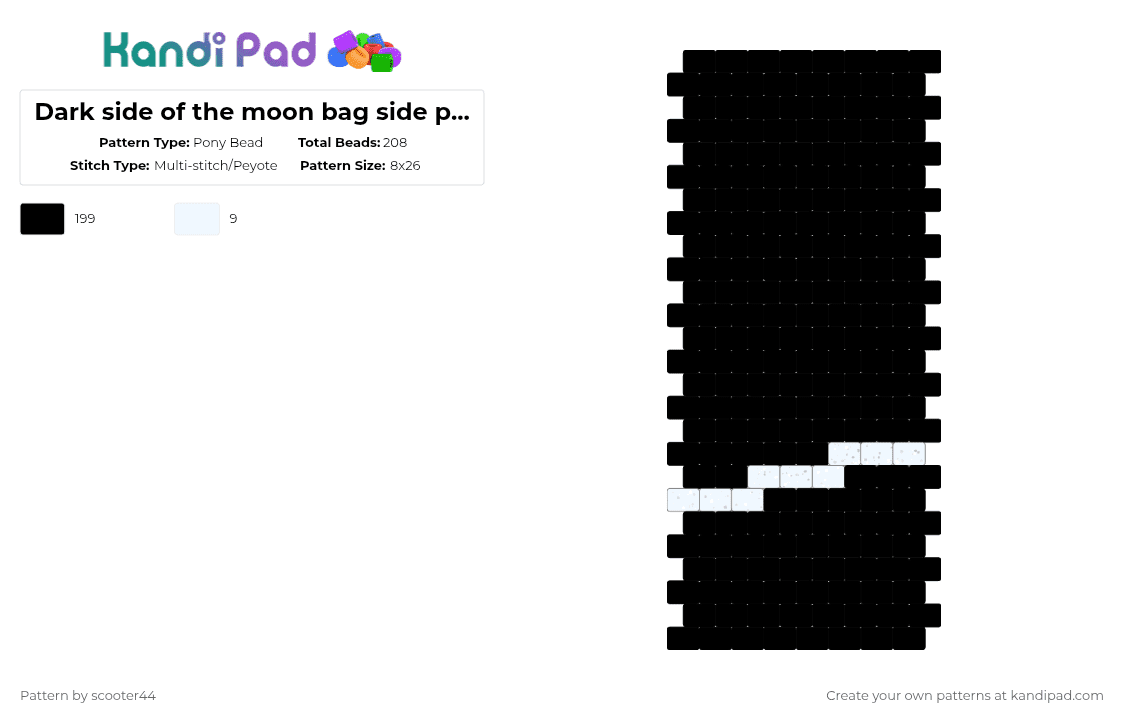 Dark side of the moon bag side panel left side - Pony Bead Pattern by scooter44 on Kandi Pad - black,dark side of the moon,music,rock,pink floyd,back and white,rainbow,bag,side panel