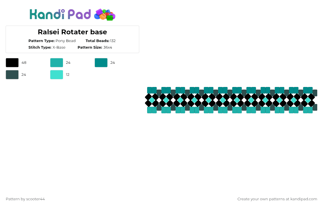 Ralsei Rotater base - Pony Bead Pattern by scooter44 on Kandi Pad - teal,ralsei,deltarune,game,character,cute,black,popular