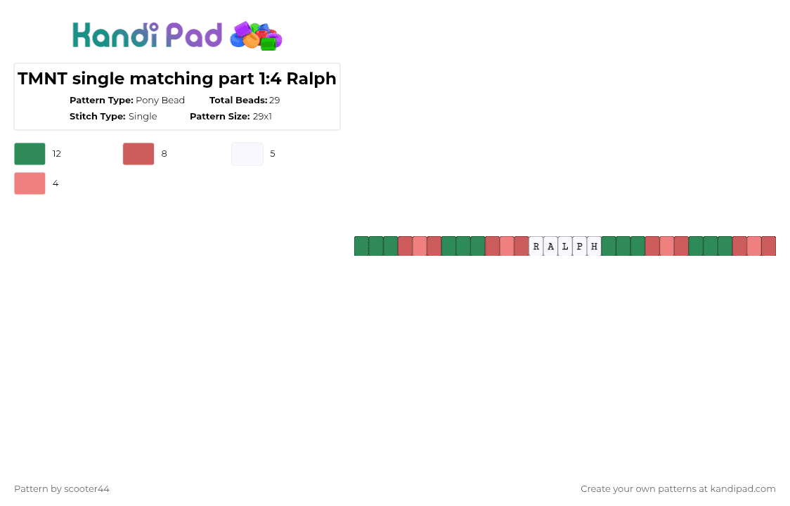 TMNT single matching part 1:4 Ralph - Pony Bead Pattern by scooter44 on Kandi Pad - green,red,tmnt,ralph,character,show,cartoon,turtle