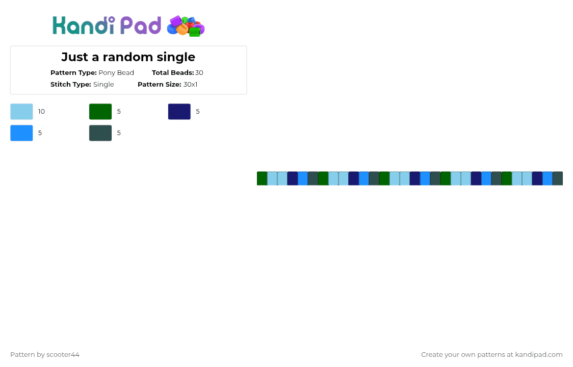 Just a random single - Pony Bead Pattern by scooter44 on Kandi Pad - light blue,blue,teal,green,single,easy,cute,fun