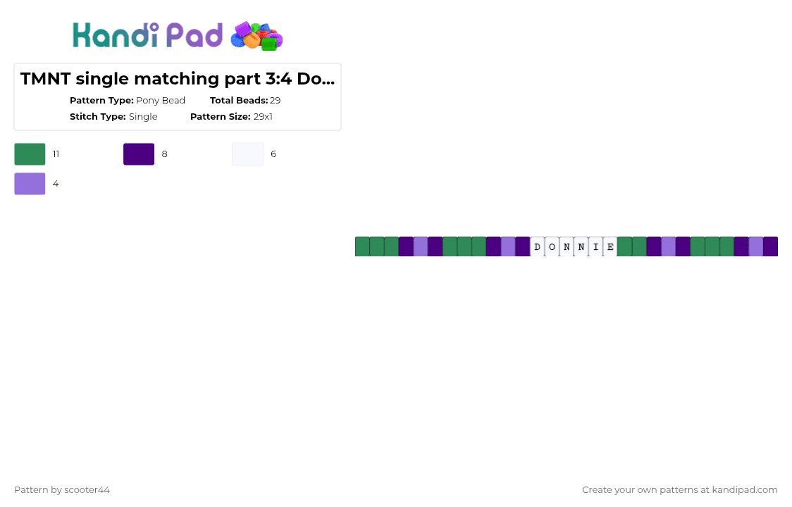 TMNT single matching part 3:4 Donnie - Pony Bead Pattern by scooter44 on Kandi Pad - green,purple,tmnt,character,show,cartoon,turtle,donnie