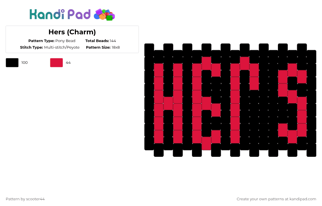 Hers (Charm) - Pony Bead Pattern by scooter44 on Kandi Pad - his,hers,black,charm,charms,keychain,couples,pink