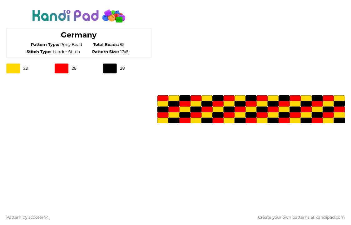 Germany - Pony Bead Pattern by scooter44 on Kandi Pad - red,yellow,black,germany,popular,cute,cool,silly