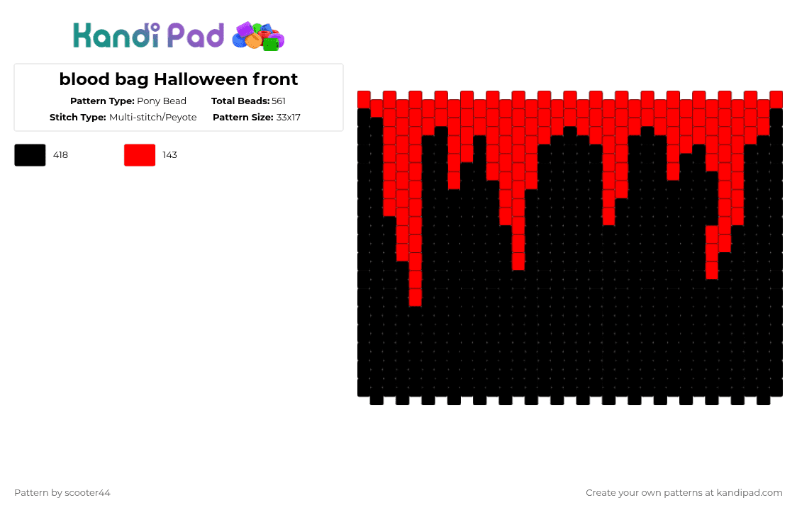 blood bag Halloween front - Pony Bead Pattern by scooter44 on Kandi Pad - black,red,bag,kandi,rave,popular